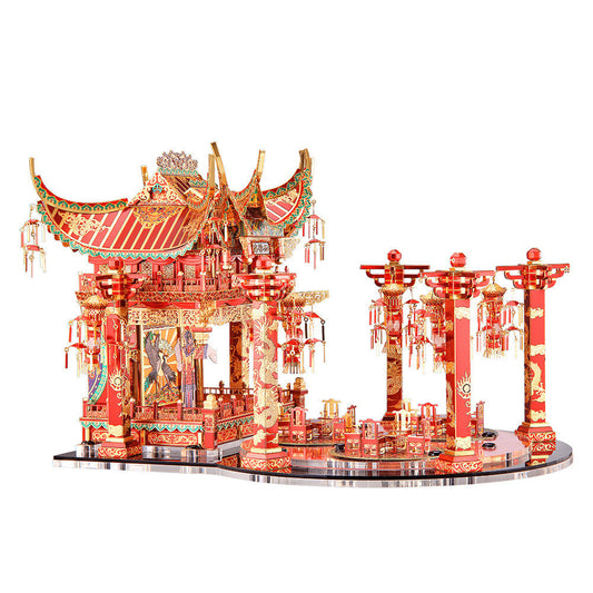 Puzzle 3D Metálico de Teatro Chino Haitang - Modelo Coleccionable con Detalles en Rojo