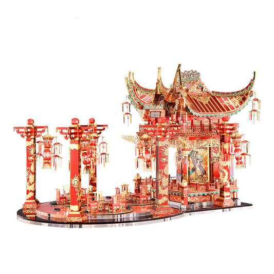 Puzzle 3D Metálico de Teatro Chino Haitang - Modelo Coleccionable con Detalles en Rojo