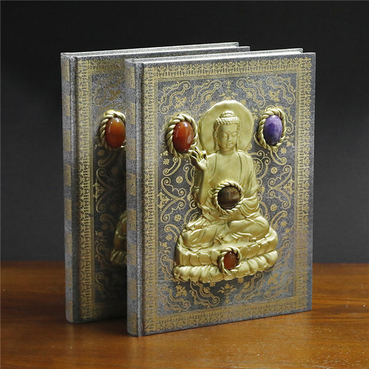 Magic Notebook with Buddha Pattern – Inlaid Natural Crystal Gem