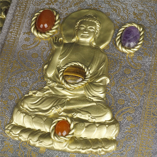 Magic Notebook with Buddha Pattern – Inlaid Natural Crystal Gem