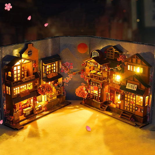 DIY Japanese Book Nook with LED Lights – 3D Wooden Miniature Kit