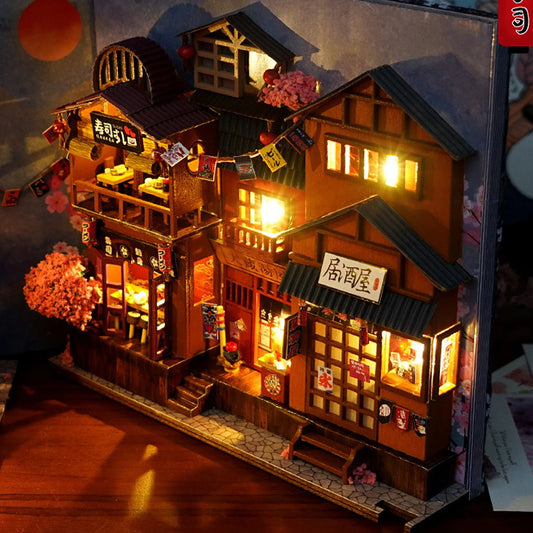 DIY Japanese Book Nook with LED Lights – 3D Wooden Miniature Kit