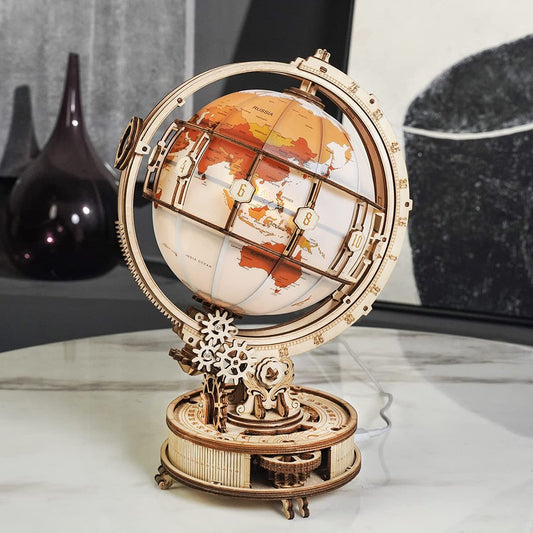 3D Wooden Globe with Magnifying Glass and Lighting