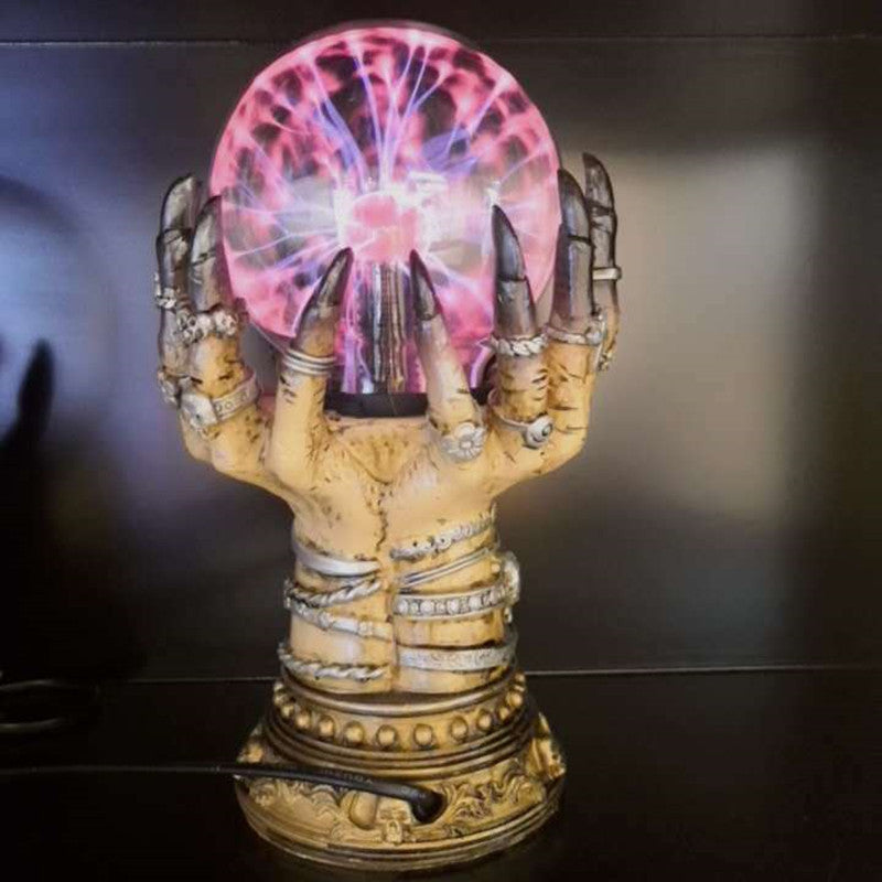 🔮 Lámpara de Plasma Manos Mágicas | Bola de Cristal Gótica con Relámpagos y Luz de Colores