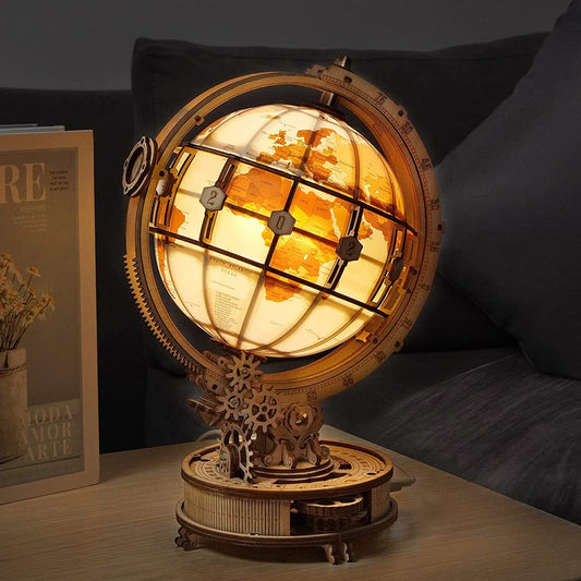 3D Wooden Globe with Magnifying Glass and Lighting