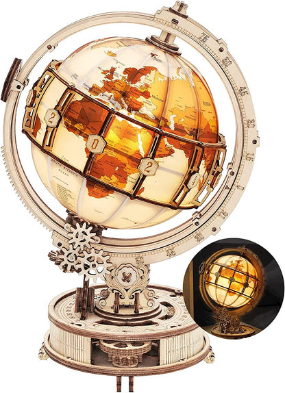 3D Wooden Globe with Magnifying Glass and Lighting