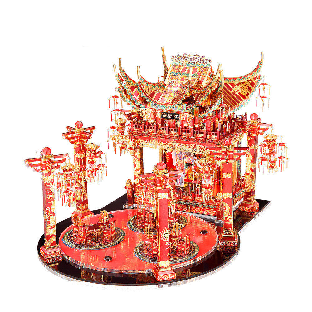 Puzzle 3D Metálico de Teatro Chino Haitang - Modelo Coleccionable con Detalles en Rojo