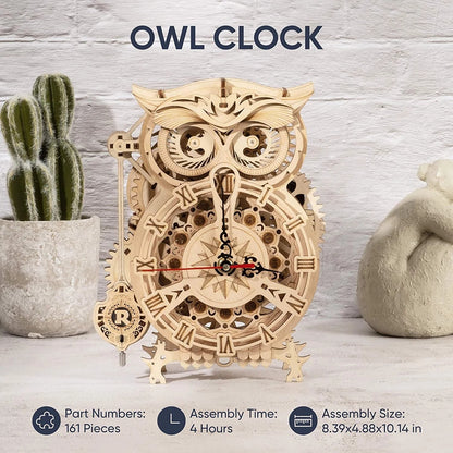 3D Owl Wooden Clock DIY Kit
