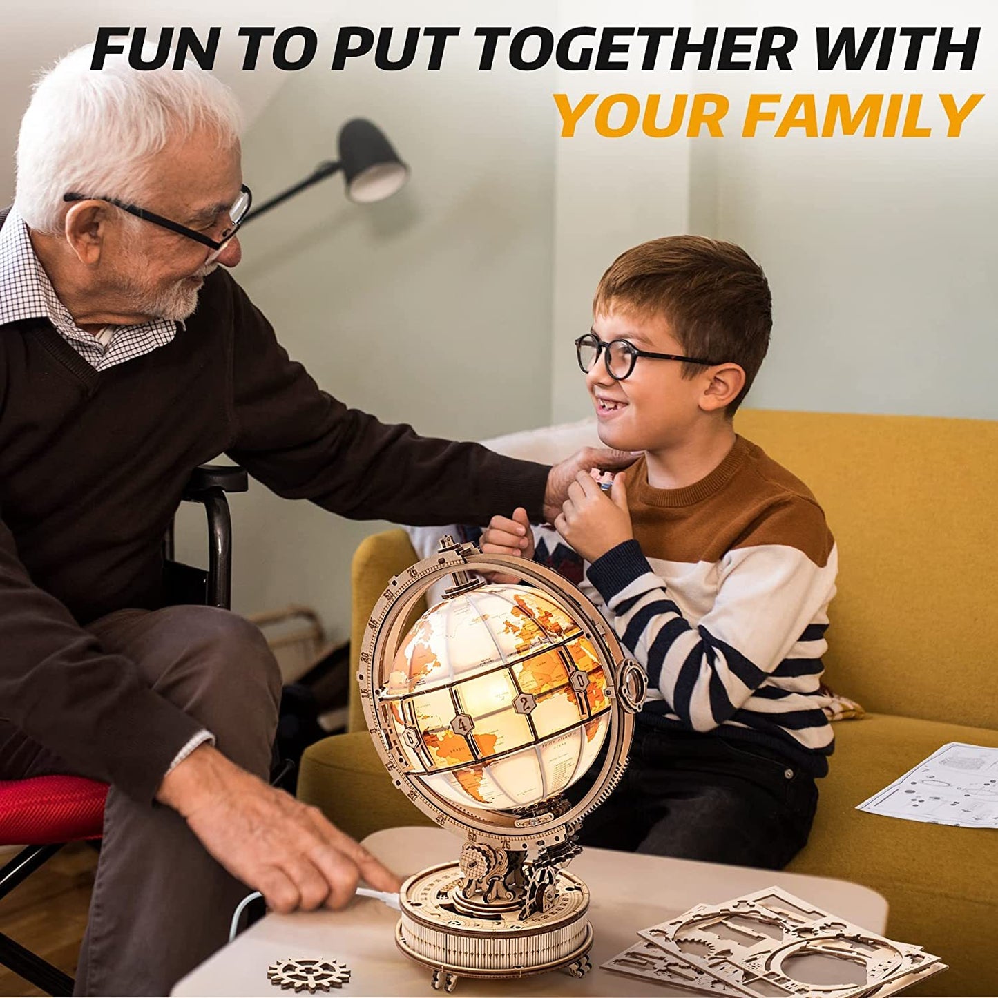 3D Wooden Globe with Magnifying Glass and Lighting