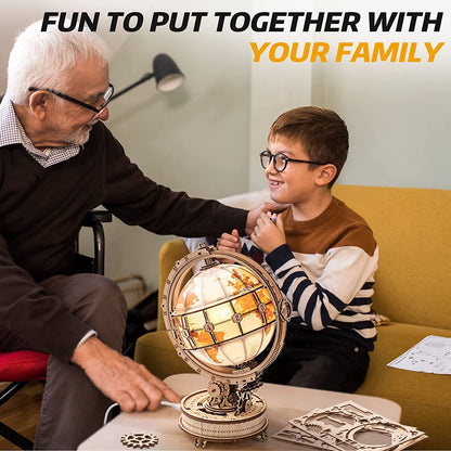 3D Wooden Globe with Magnifying Glass and Lighting