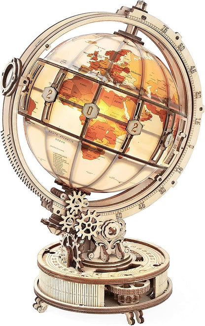 3D Wooden Globe with Magnifying Glass and Lighting