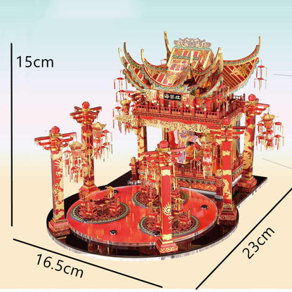 Puzzle 3D Metálico de Teatro Chino Haitang - Modelo Coleccionable con Detalles en Rojo