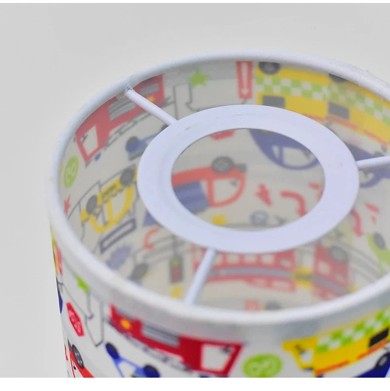 Kids Table Lamp – Cartoon Night Light with Fabric Shade & Wooden Base