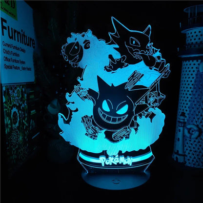 Pokemon Gengar Haunter Gastly 3D Lamp Anime LED Night Light USB Color Changing Luminaria Illusion Sleeping Table Lamps Kids Gift