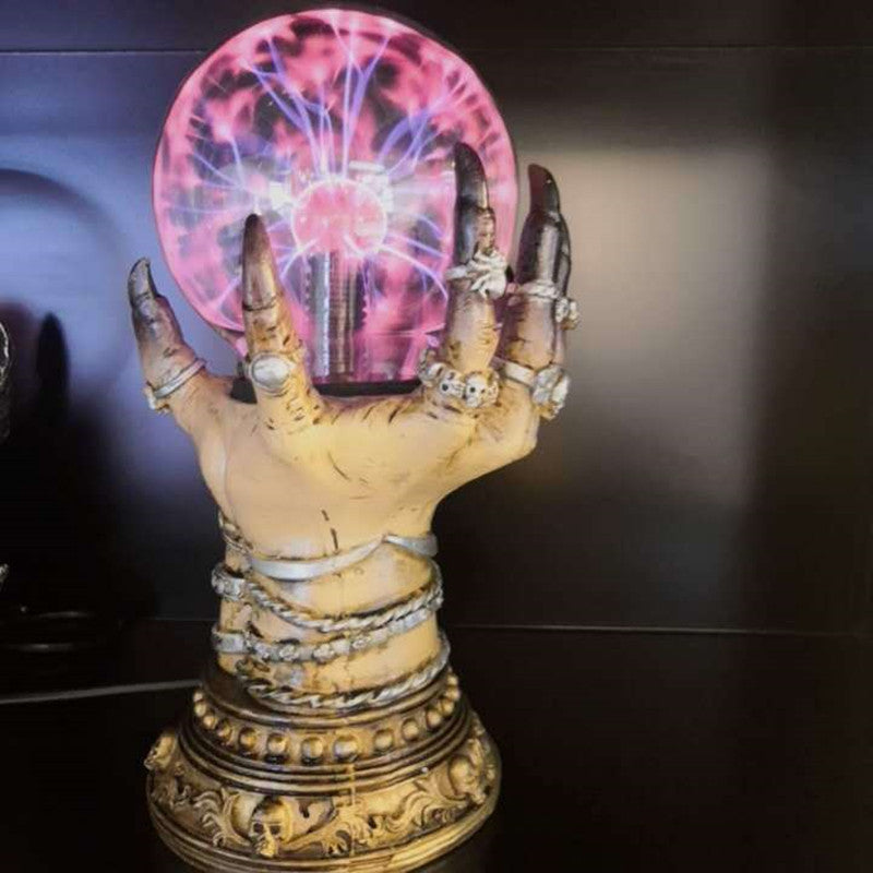 🔮 Lámpara de Plasma Manos Mágicas | Bola de Cristal Gótica con Relámpagos y Luz de Colores