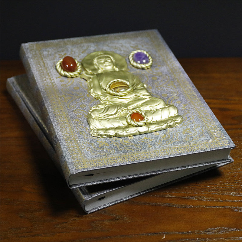 Magic Notebook with Buddha Pattern – Inlaid Natural Crystal Gem