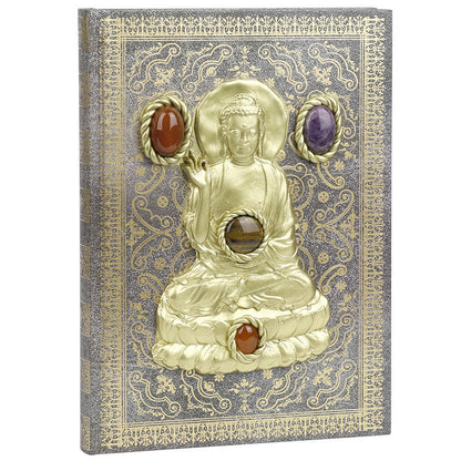 Magic Notebook with Buddha Pattern – Inlaid Natural Crystal Gem